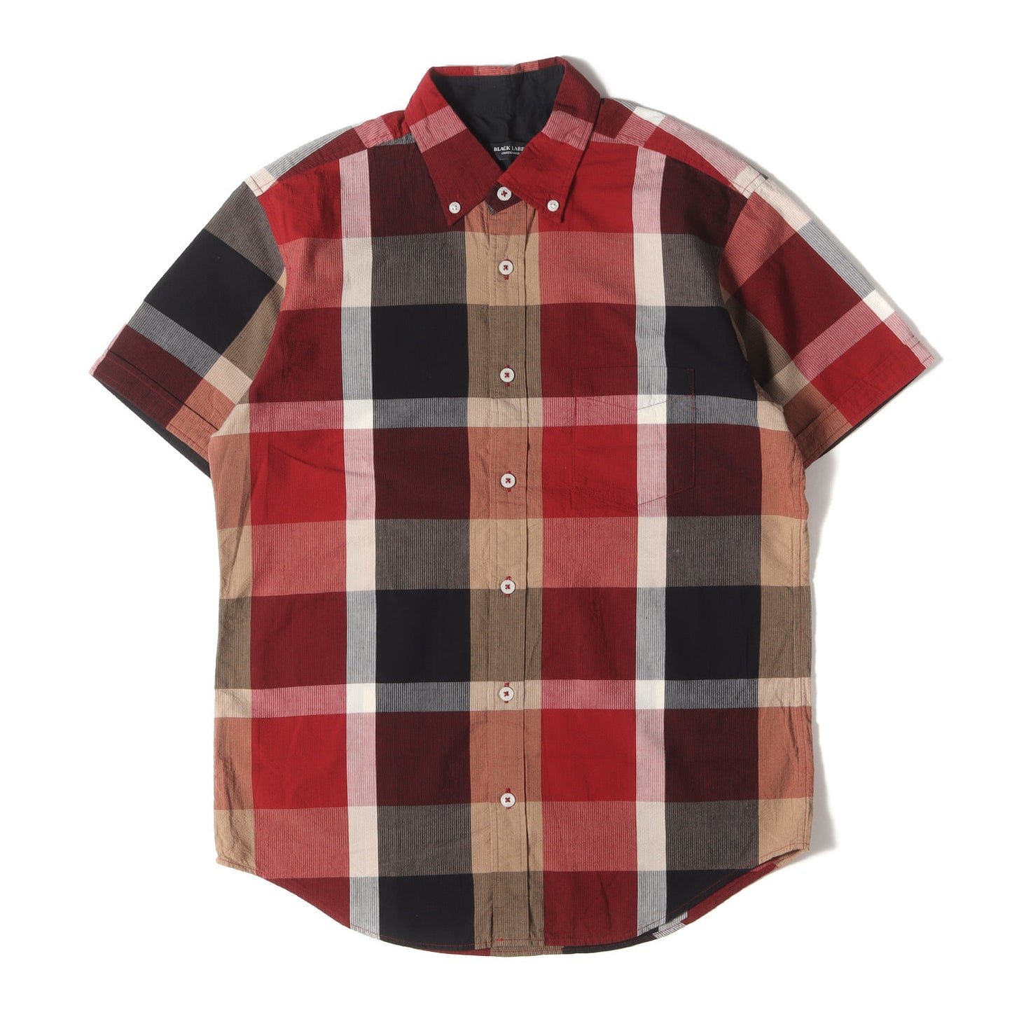 オーバーチェック シアサッカー ボタンダウン 半袖 ドレス シャツ