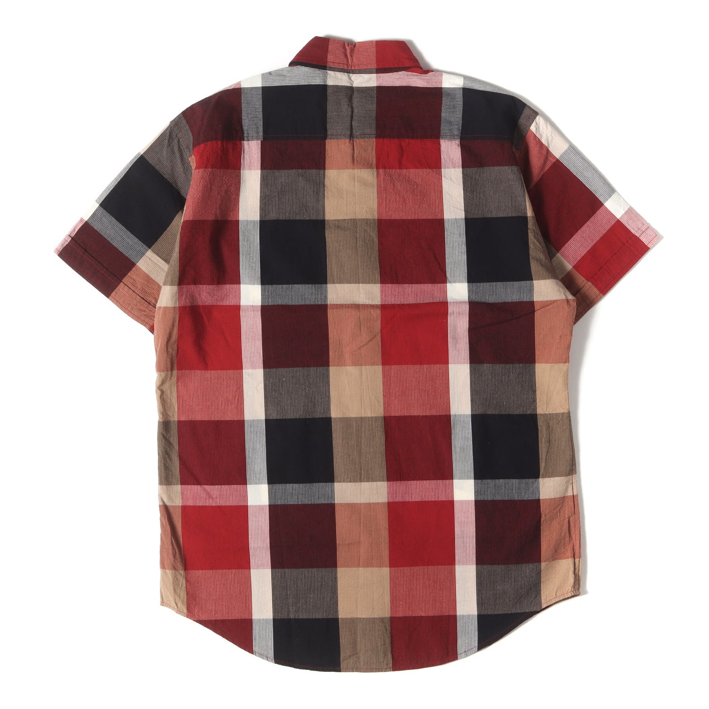 オーバーチェック シアサッカー ボタンダウン 半袖 ドレス シャツ