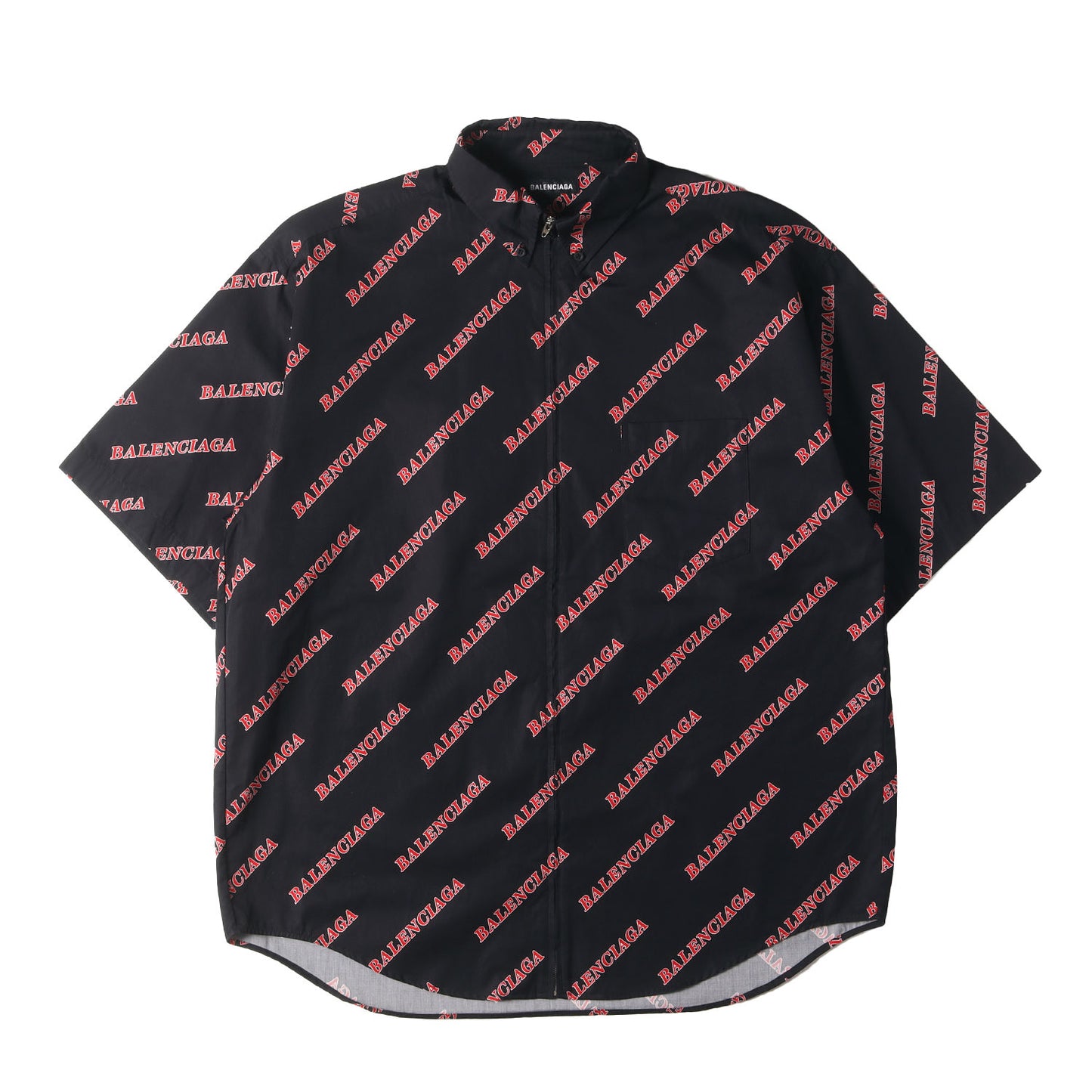 ブランドロゴ柄 オーバーサイズ ジップ ボタンダウン 半袖シャツ (621955)