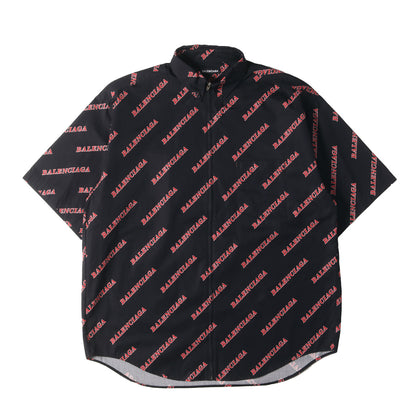 ブランドロゴ柄 オーバーサイズ ジップ ボタンダウン 半袖シャツ (621955)