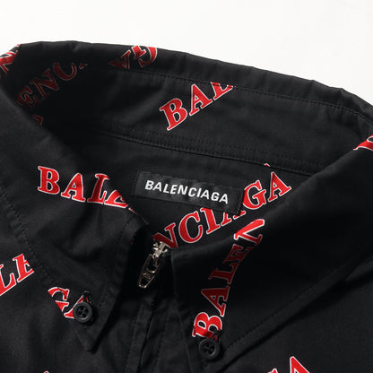 ブランドロゴ柄 オーバーサイズ ジップ ボタンダウン 半袖シャツ (621955)