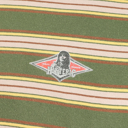 90s - 00s ワンポイント ガール ロゴ メキシカン ボーダー バインダー Vネック カットソー (2CL-7880)