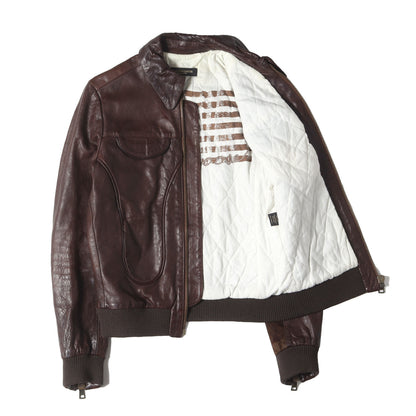 00s フラワー スタッズ ジップ レザー ジャケット