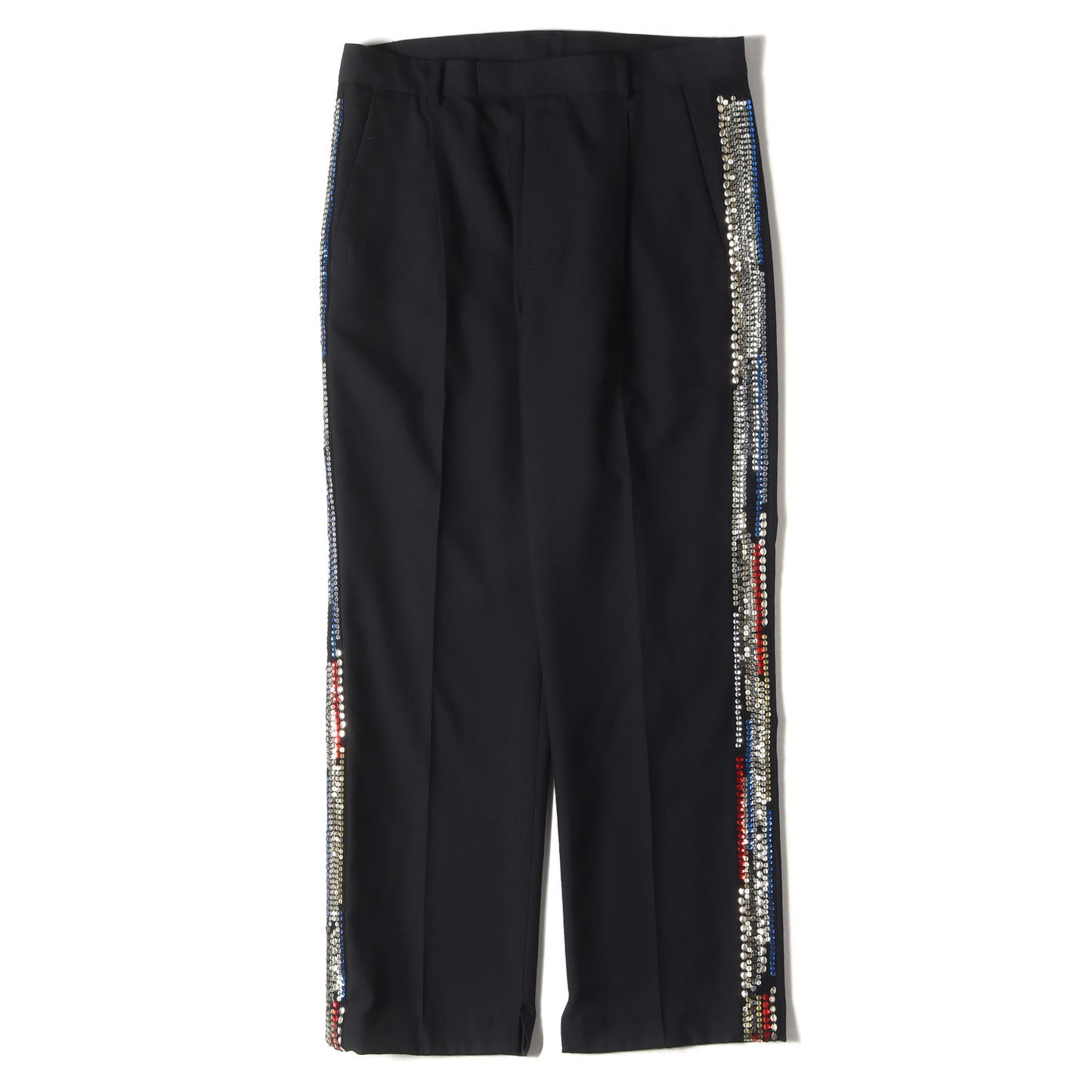 24SS ツータック スパンコール テープ ライン ウール スラックス パンツ (Glitter Side Stripe Pants 24SS-B-PT04)