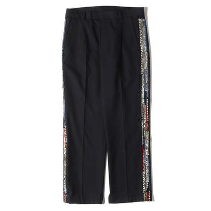 24SS ツータック スパンコール テープ ライン ウール スラックス パンツ (Glitter Side Stripe Pants 24SS-B-PT04)
