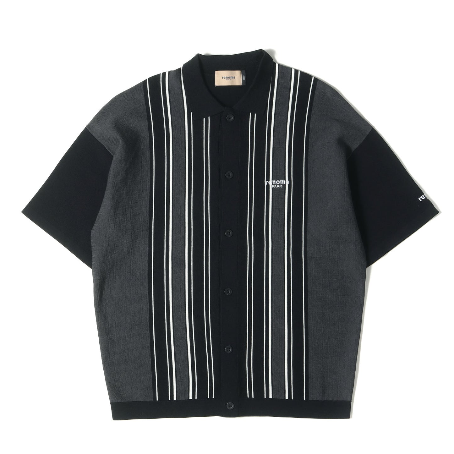 ワンポイント ロゴ 刺繍 マルチストライプ レーヨンナイロン ニット 半袖 シャツ / GOLF