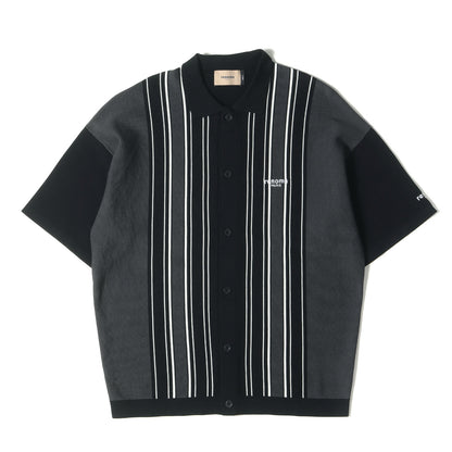 ワンポイント ロゴ 刺繍 マルチストライプ レーヨンナイロン ニット 半袖 シャツ / GOLF