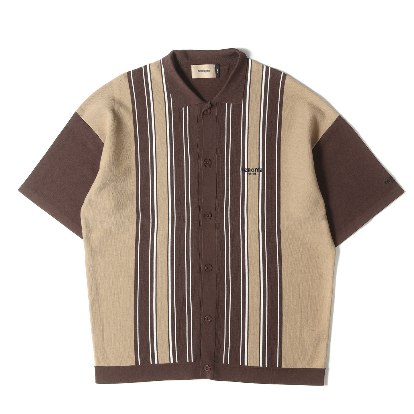 ワンポイント ロゴ 刺繍 マルチストライプ レーヨンナイロン ニット 半袖 シャツ / GOLF