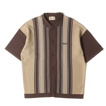 ワンポイント ロゴ 刺繍 マルチストライプ レーヨンナイロン ニット 半袖 シャツ / GOLF