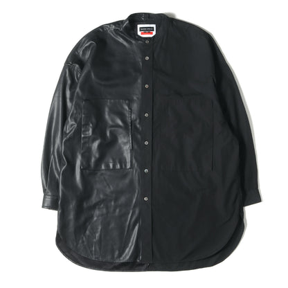 × LEGGIUNO シンセティックレザー コンビ バンドカラーシャツ