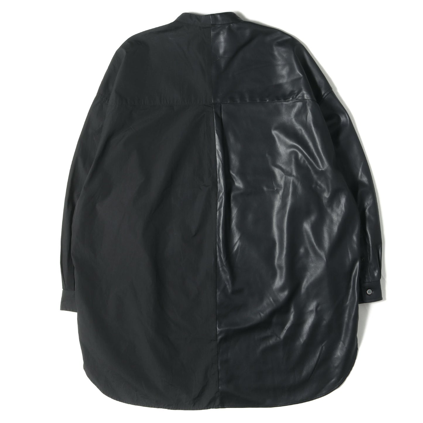 × LEGGIUNO シンセティックレザー コンビ バンドカラーシャツ