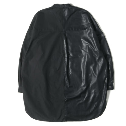 × LEGGIUNO シンセティックレザー コンビ バンドカラーシャツ