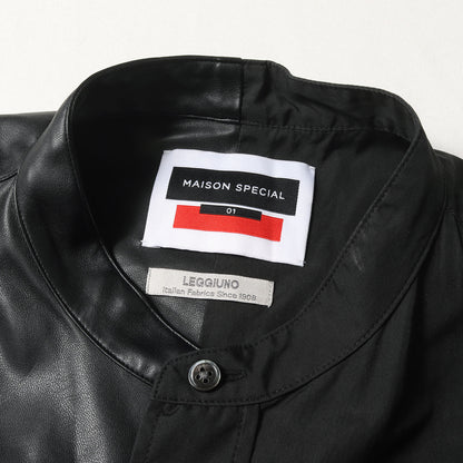 × LEGGIUNO シンセティックレザー コンビ バンドカラーシャツ