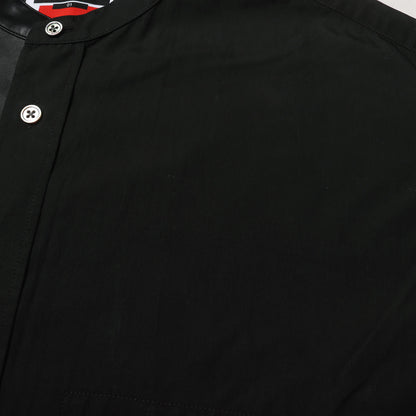 × LEGGIUNO シンセティックレザー コンビ バンドカラーシャツ