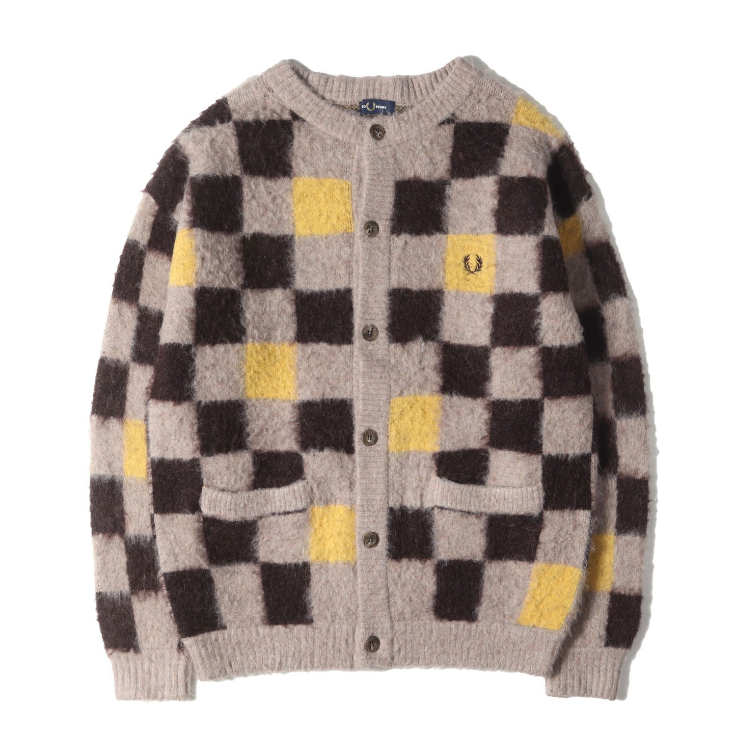 JOURNAL STANDARD 別注 ブロックチェック ストレッチ ニット カーディガン (CREW NECK CARDIGAN FZ3224)