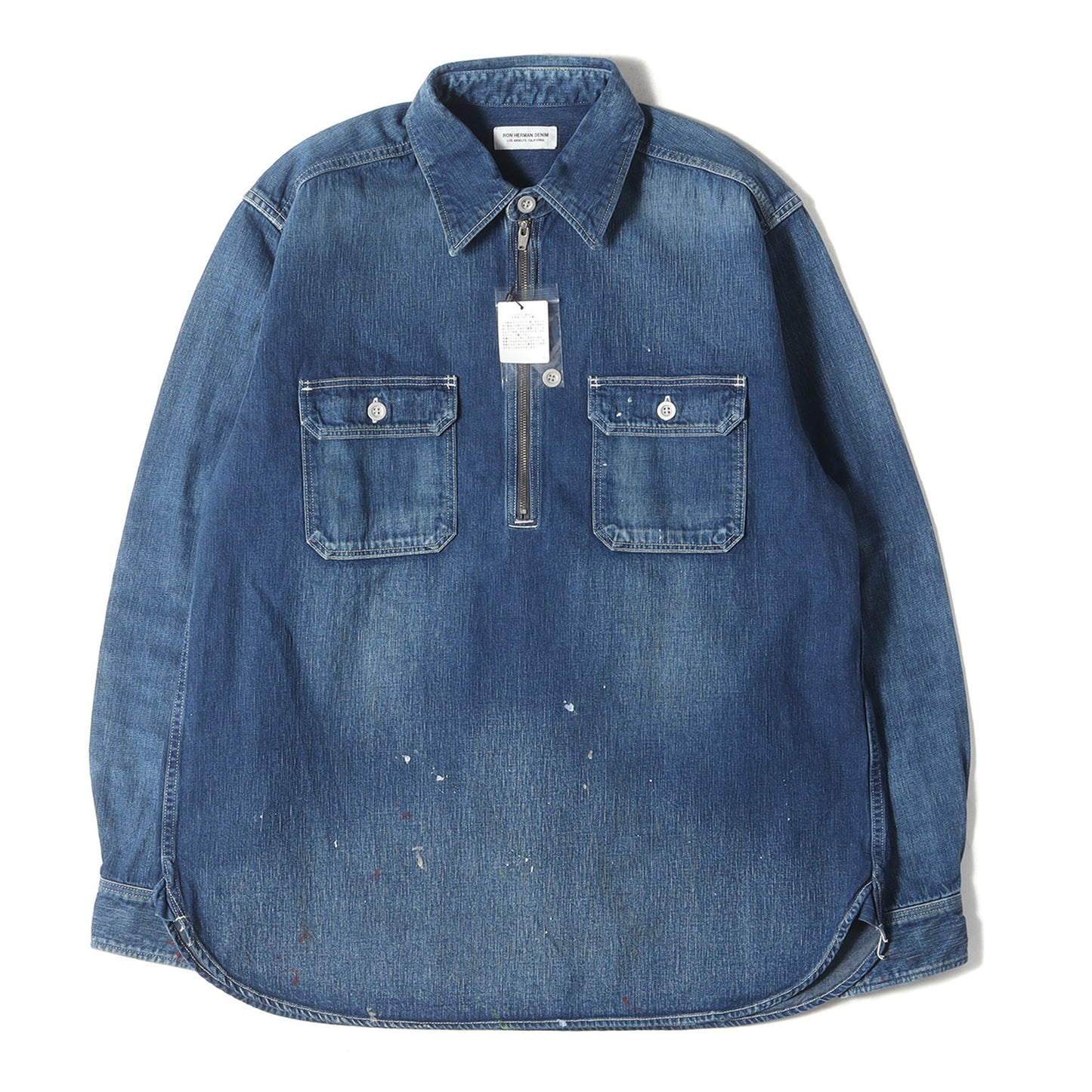 24AW ヴィンテージ加工 ハーフジップ プルオーバー デニムシャツ (4020700079)