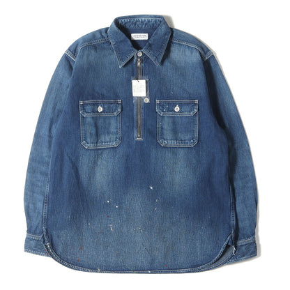 24AW ヴィンテージ加工 ハーフジップ プルオーバー デニムシャツ (4020700079)