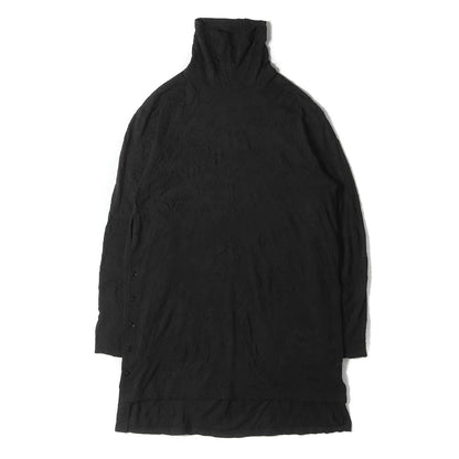 シャーリング加工 タートルネック カットソー (WASHER JERSEY BUTTON OPENED BIG TURTLENECK CUT SEW)