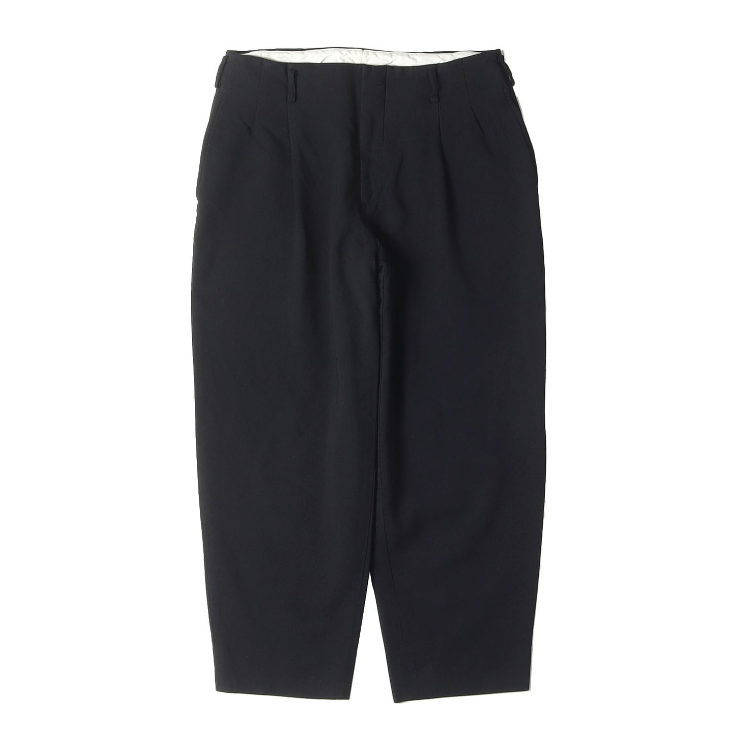 ツータック ワイド テーパード 製品染 ポリ 縮絨 スラックス パンツ (PR-P076)