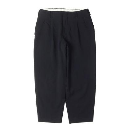 ツータック ワイド テーパード 製品染 ポリ 縮絨 スラックス パンツ (PR-P076)