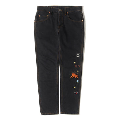 エンブロイダリー ウォッシュ加工 スリム デニムパンツ (408637 XDAP2)