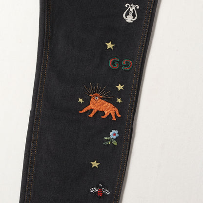 エンブロイダリー ウォッシュ加工 スリム デニムパンツ (408637 XDAP2)