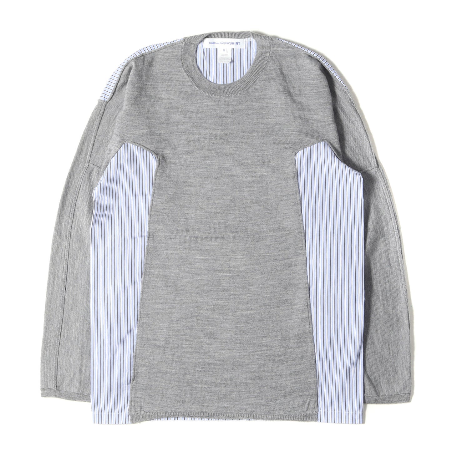20SS ストライプ シャツ ドッキング 変型 ニット (fully fashioned knit gauge 14 shirt fabric docking S28502)