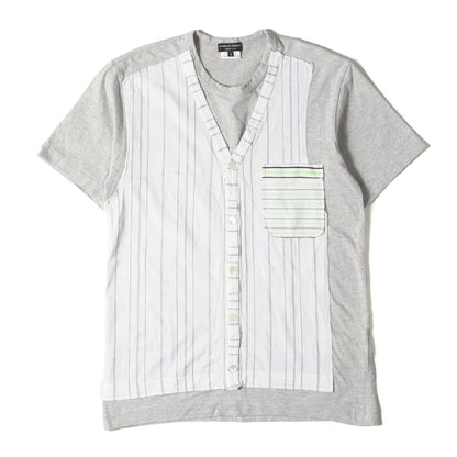 ストライプ 鹿の子 ドッキング バインダーネック Tシャツ (PE-T015)