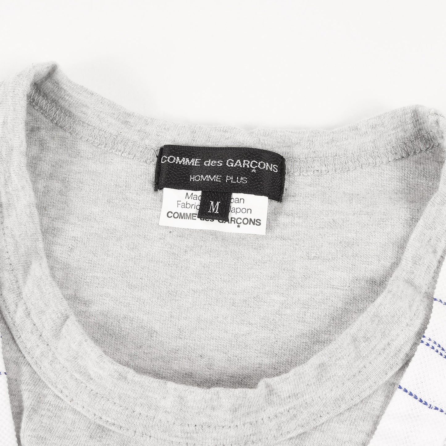 ストライプ 鹿の子 ドッキング バインダーネック Tシャツ (PE-T015)