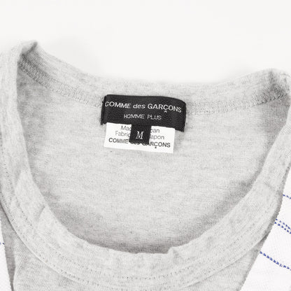 ストライプ 鹿の子 ドッキング バインダーネック Tシャツ (PE-T015)