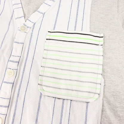 ストライプ 鹿の子 ドッキング バインダーネック Tシャツ (PE-T015)