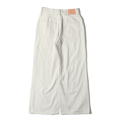 クラッシュ加工 ワイド デニム パンツ (2022 Split White) / ジッパーフライ