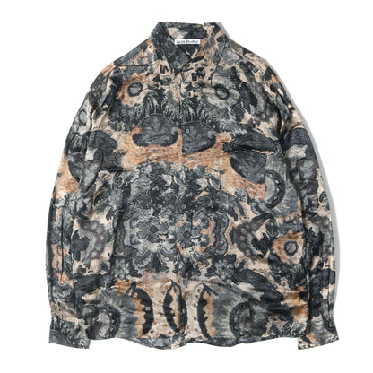 23AW ジオメトリック 総柄 レーヨン シャツ (Crinkled-finish Floral-print Shirt BB0536)