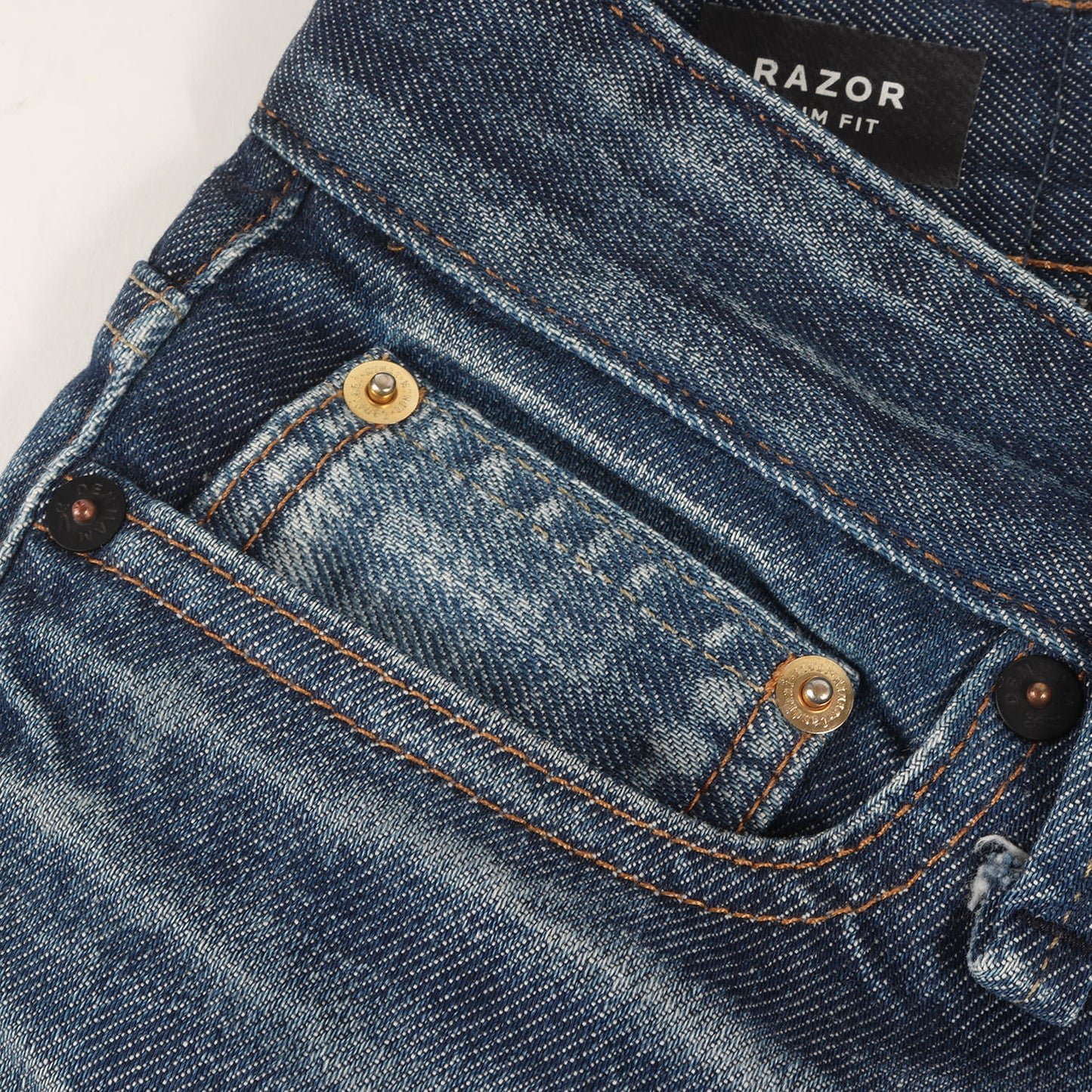 ヴィンテージ加工 スリム テーパード ストレッチ デニム パンツ (RAZOR SLIM FIT 01-17-08-11-012)