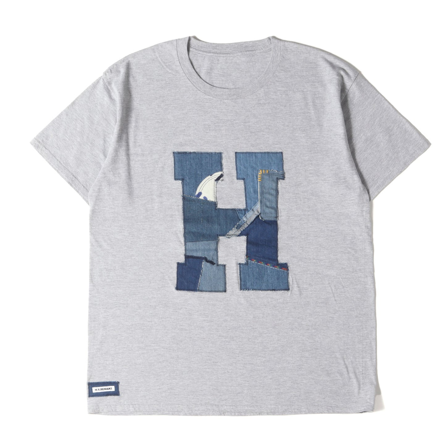 デニムパッチワーク アップリケロゴ Tシャツ