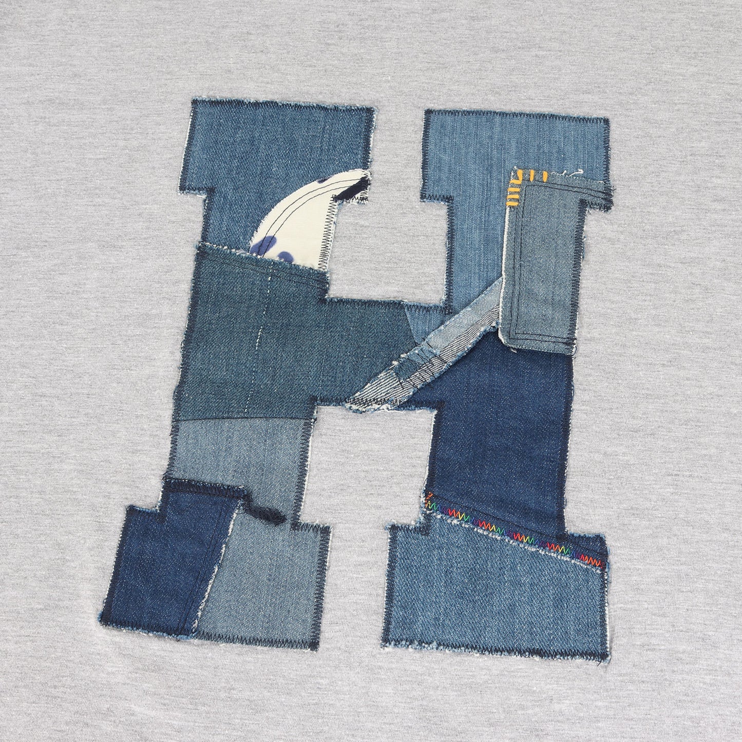 デニムパッチワーク アップリケロゴ Tシャツ