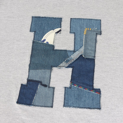 デニムパッチワーク アップリケロゴ Tシャツ