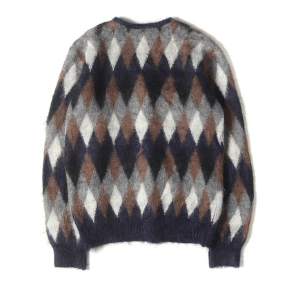 アーガイル柄 モヘヤ ウール ニット カーディガン (Mohair Cardigan Diamond BG258)