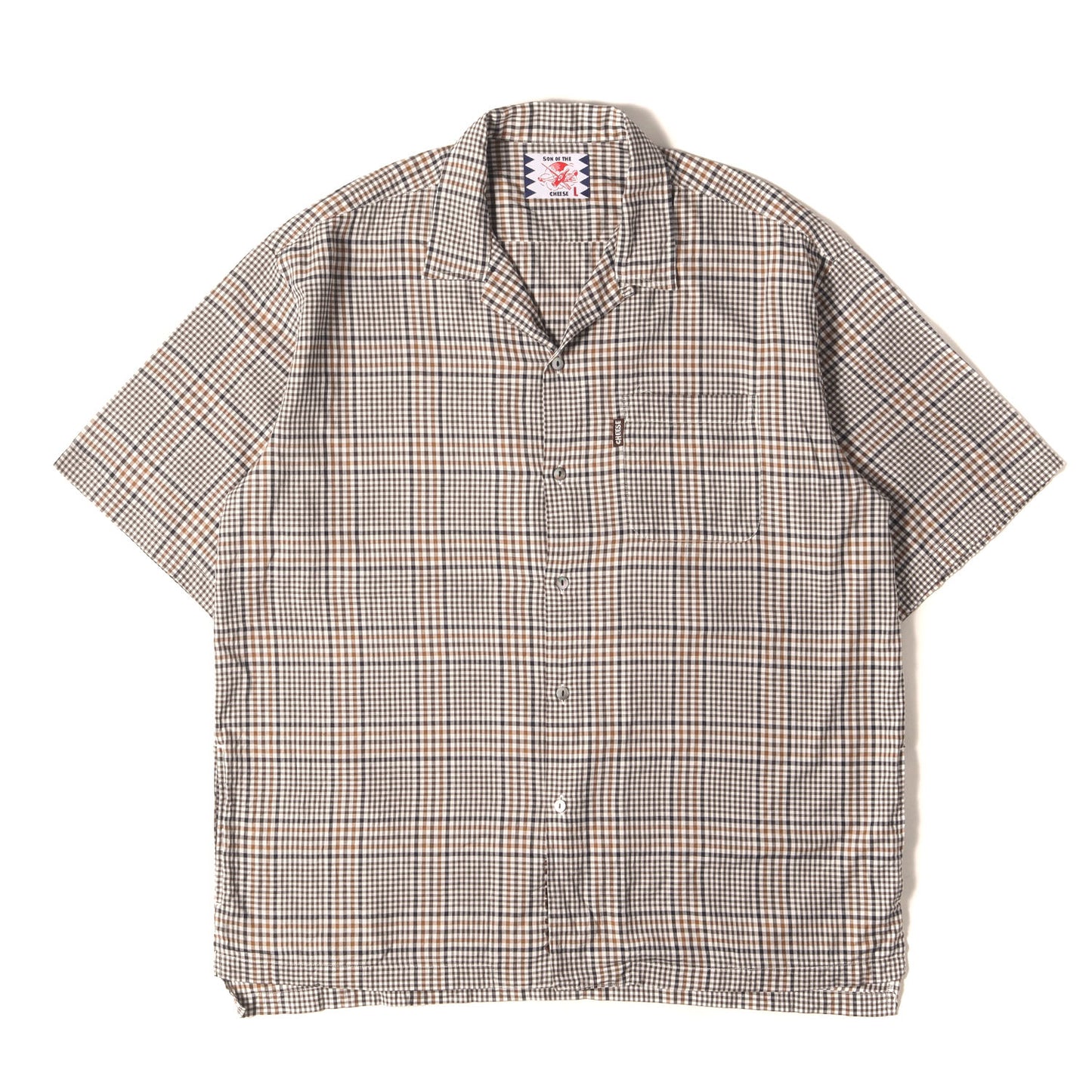 グレンチェック オープンカラー コットンテンセル 半袖 シャツ (3/4 Length Shirt SC2110-SH11)