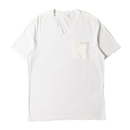 21SS ナイロン 切替 ラバーロゴ ポケット ストレッチ Vネック Tシャツ (SJN251 R192)