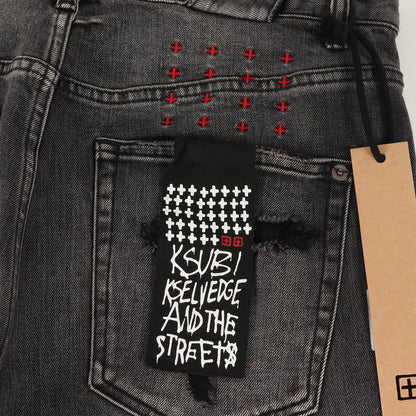 膝クラッシュ加工 ストレッチ スキニー デニムパンツ (CHITCH SELVEDGE 3 YEAR)