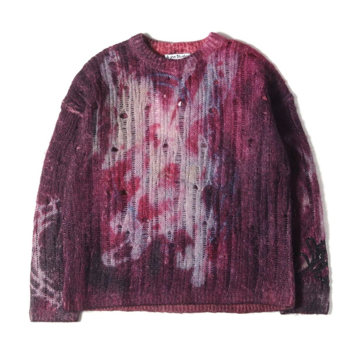 25SS ダメージ加工 プリント モヘア混ウール ニット (FN-MN-KNIT000533)