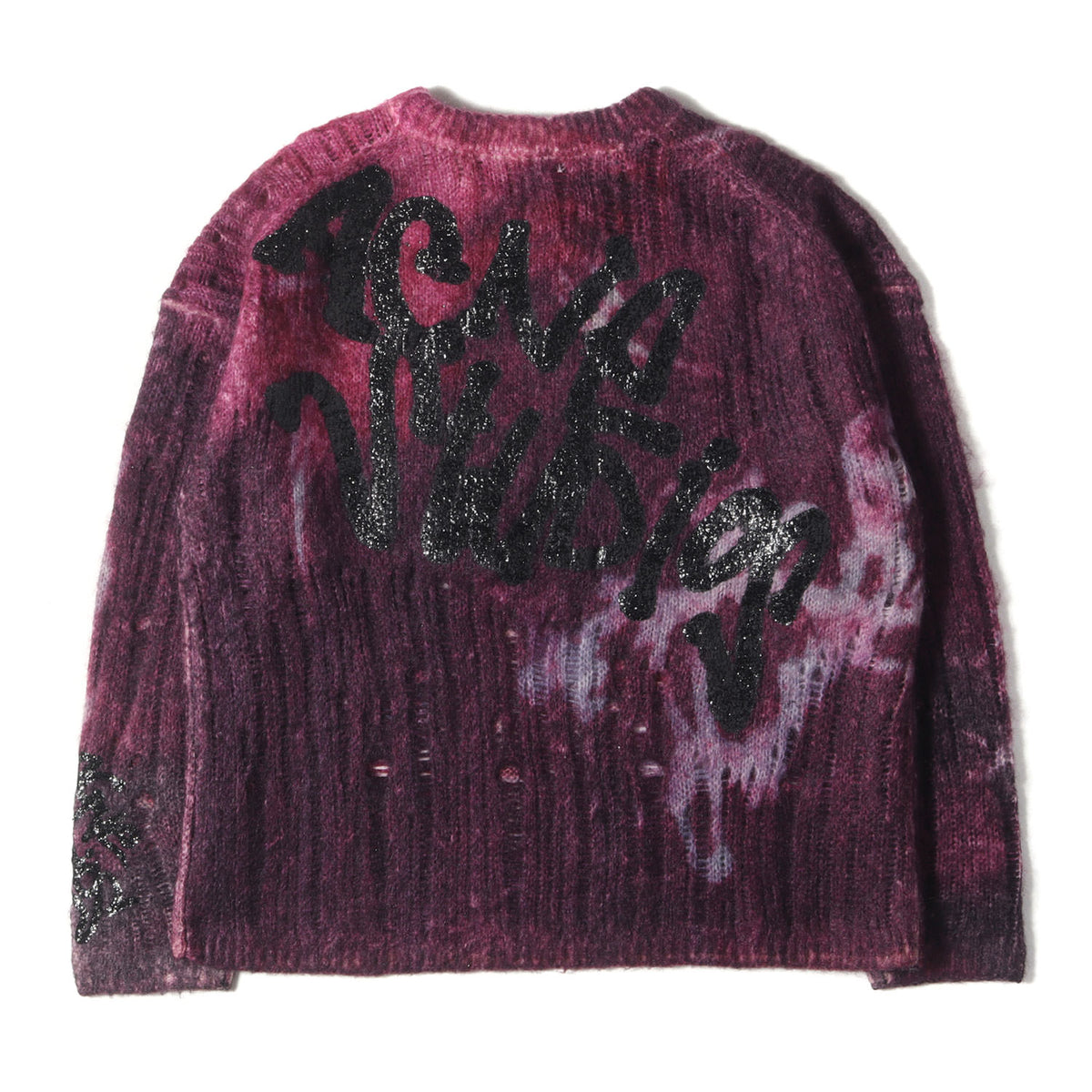 25SS ダメージ加工 プリント モヘア混ウール ニット (FN-MN-KNIT000533)