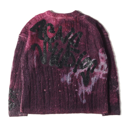 25SS ダメージ加工 プリント モヘア混ウール ニット (FN-MN-KNIT000533)