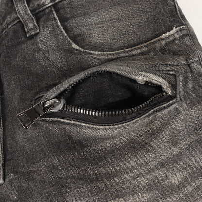 ヴィンテージダメージ加工 ストレッチ デニム スキニー バイカー パンツ (W4HT538C479)