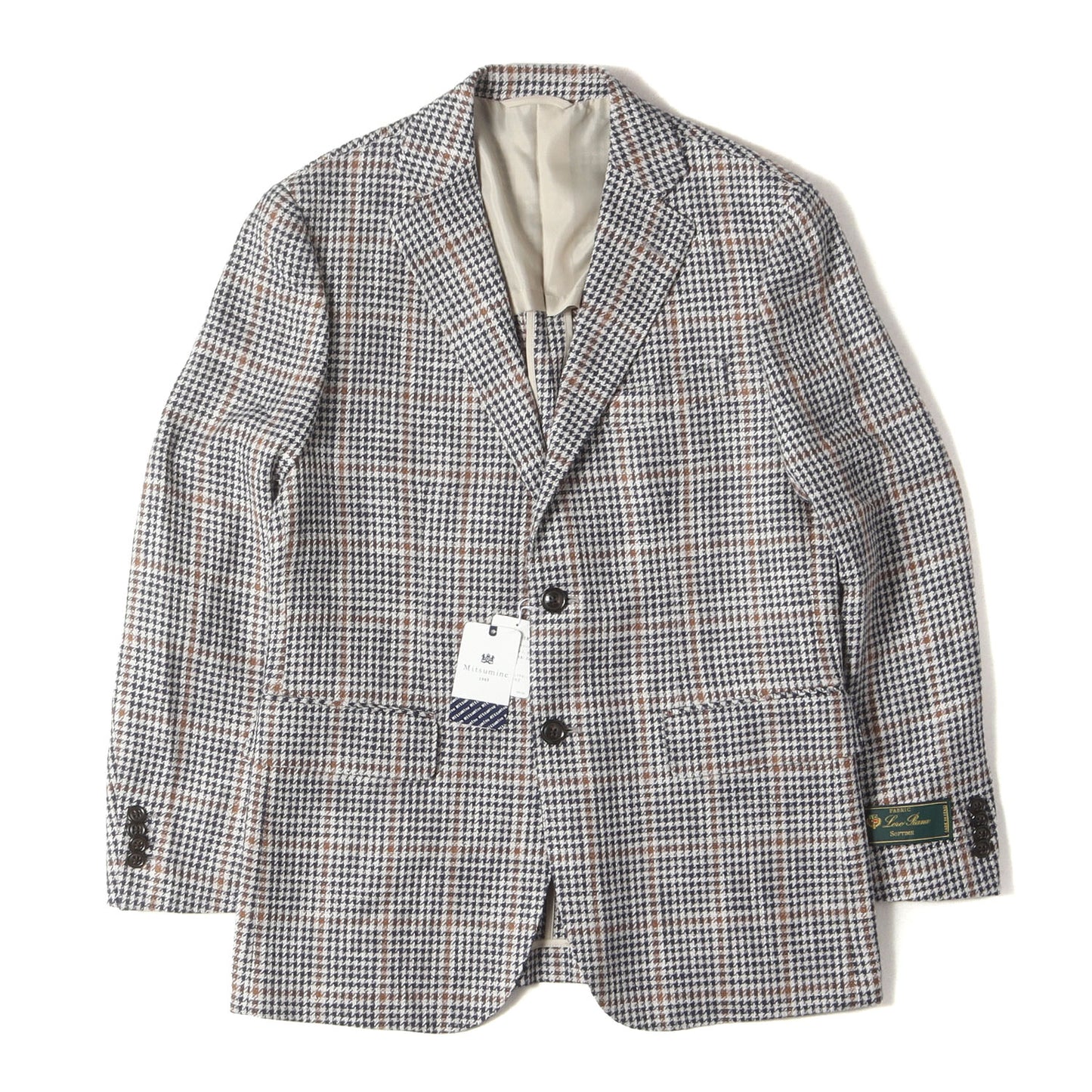 × LORO PIANA ガンクラブチェック シルク リネン混 ウール ツイード 段返り3B テーラード ジャケット (1271-14-0359)