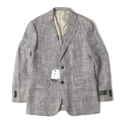 × LORO PIANA ガンクラブチェック シルク リネン混 ウール ツイード 段返り3B テーラード ジャケット (1271-14-0359)