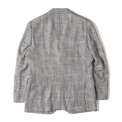 × LORO PIANA ガンクラブチェック シルク リネン混 ウール ツイード 段返り3B テーラード ジャケット (1271-14-0359)