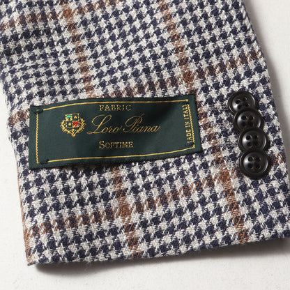 × LORO PIANA ガンクラブチェック シルク リネン混 ウール ツイード 段返り3B テーラード ジャケット (1271-14-0359)