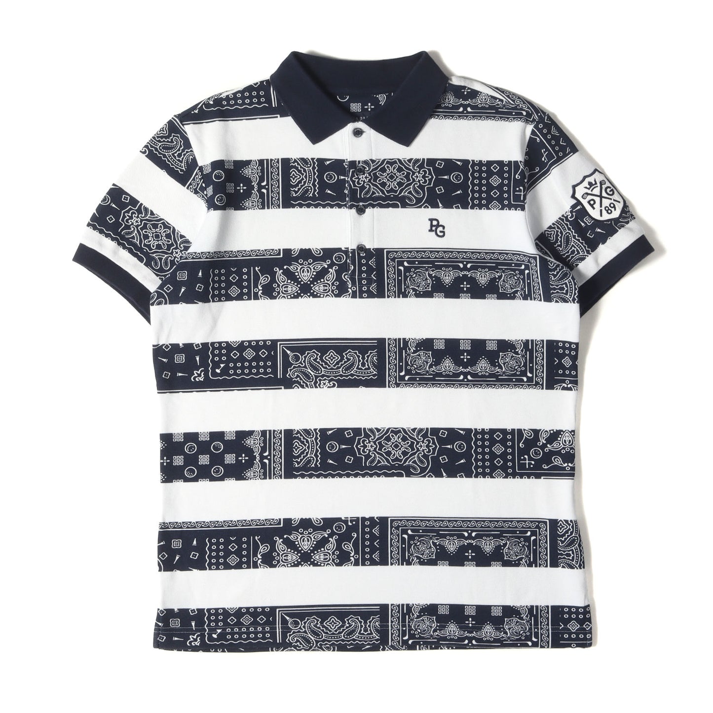 ペイズリー ボーダー プリント 鹿の子 ポロシャツ (053-0160303) / MADE IN JAPAN